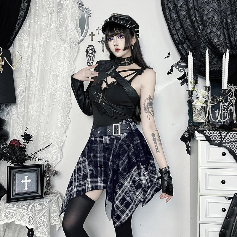 , Y2K skirt styled with a crop top