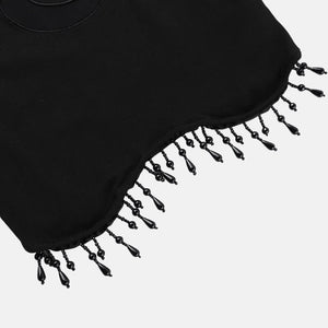 Y2K Goth Beaded Crop Top, Y2K tube top styled with low rise bottoms