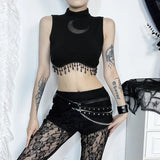 Y2K Goth Beaded Crop Top, Y2K tube top styled with low rise bottoms