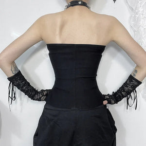 Y2K Goth Buckle Zip Up Top, Y2K tube top styled with low rise bottoms