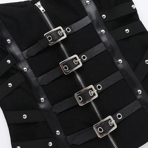 Y2K Goth Buckle Zip Up Top, Y2K tube top styled with low rise bottoms