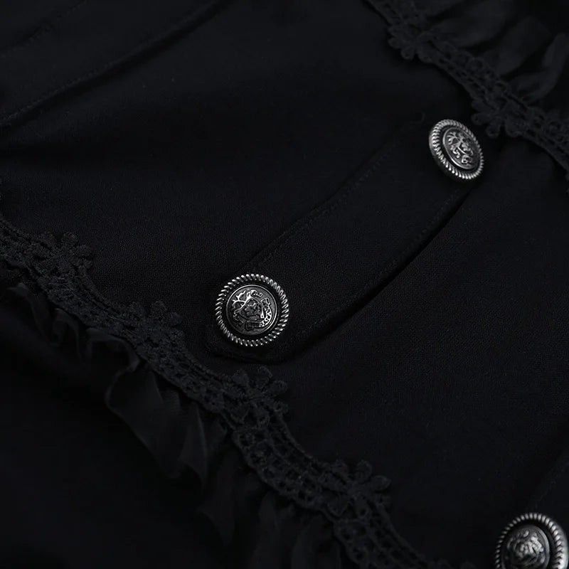 Y2K Goth Button Top with lace trim, Y2K long sleeve top styled with low rise bottoms