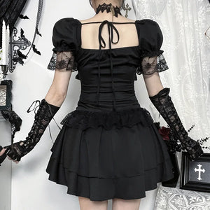 Y2K Goth Corset Layered Mini Dress view 2 | MAUVSTUDIO®