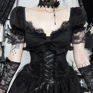Y2K Goth Corset Layered Mini Dress view 3 | MAUVSTUDIO®