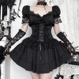 Y2K Goth Corset Layered Mini Dress view 10 | MAUVSTUDIO®