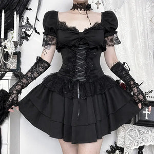 Y2K Goth Corset Layered Mini Dress view 10 | MAUVSTUDIO®
