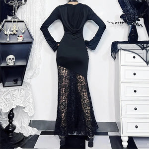 Y2K Goth Cross Hooded Maxi Dress view 2 | MAUVSTUDIO®