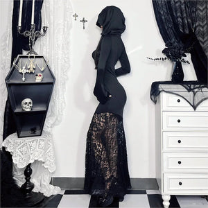 Y2K Goth Cross Hooded Maxi Dress view 3 | MAUVSTUDIO®