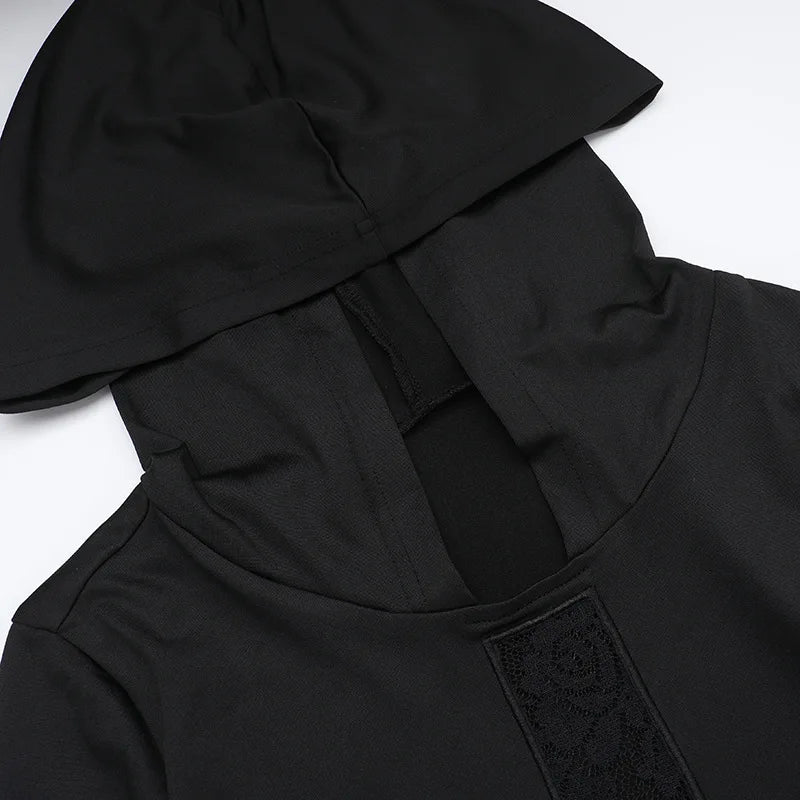 Y2K Goth Cross Hooded Maxi Dress view 5 | MAUVSTUDIO®