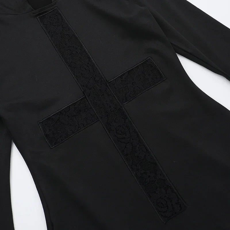 Y2K Goth Cross Hooded Maxi Dress view 6 | MAUVSTUDIO®