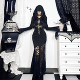 Y2K Goth Cross Hooded Maxi Dress view 10 | MAUVSTUDIO®