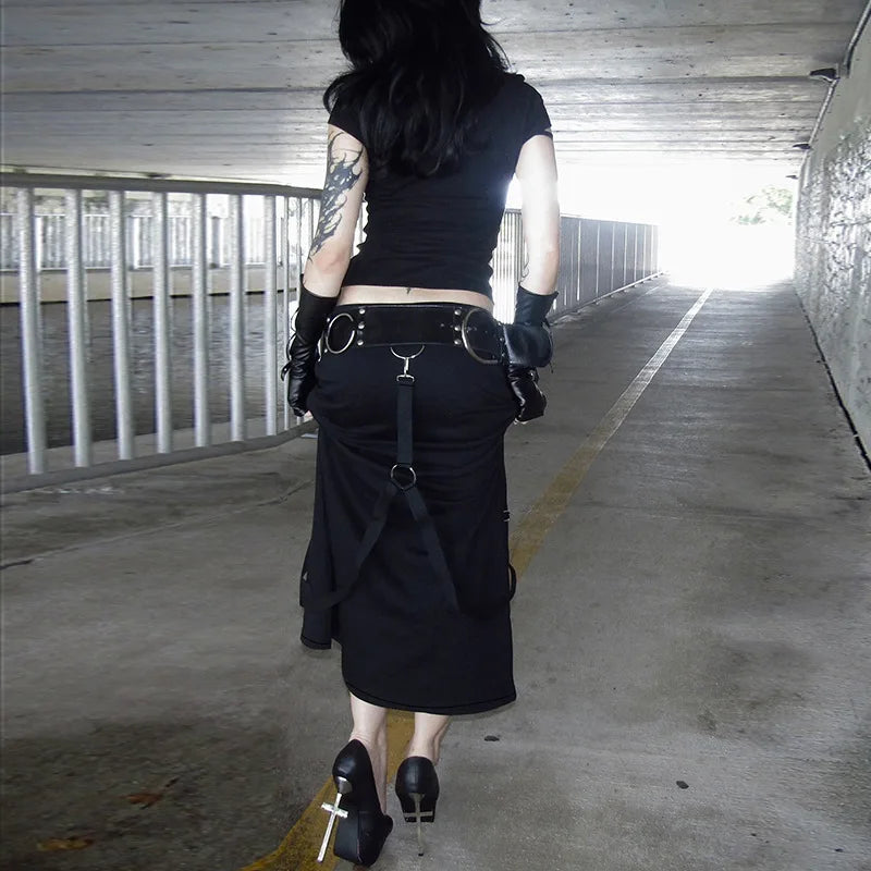 , Y2K skirt styled with a crop top