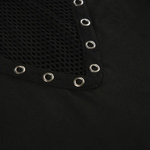 Y2K Goth Fishnet Top with sheer fabric, Y2K long sleeve top styled with low rise bottoms