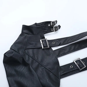 Y2K Goth Harness One Sleeve Top, Y2K long sleeve top styled with low rise bottoms