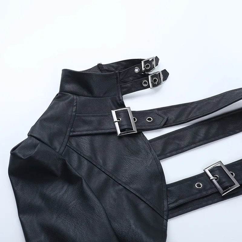 Y2K Goth Harness One Sleeve Top, Y2K long sleeve top styled with low rise bottoms