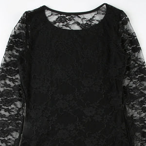 Y2K Goth Lace Back Top with lace trim, Y2K long sleeve top styled with low rise bottoms