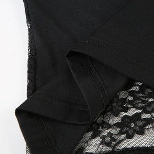 Y2K Goth Lace Back Top with lace trim, Y2K long sleeve top styled with low rise bottoms