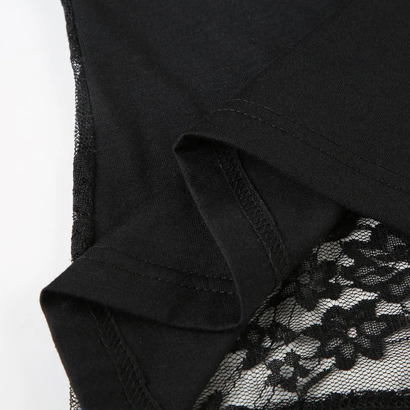Y2K Goth Lace Back Top with lace trim, Y2K long sleeve top styled with low rise bottoms