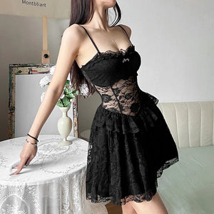 Y2K Goth Lace Corset Mini Dress view 3 | MAUVSTUDIO®