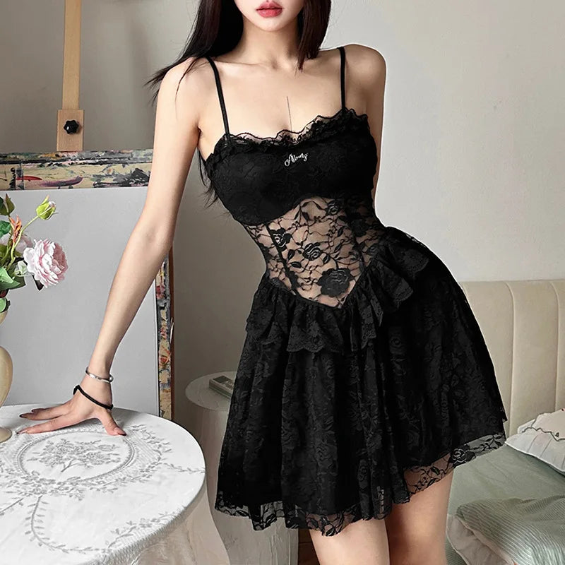 Y2K Goth Lace Corset Mini Dress view 8 | MAUVSTUDIO®