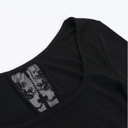 Y2K Goth Lace Cross Back Top with lace trim, Y2K long sleeve top styled with low rise bottoms