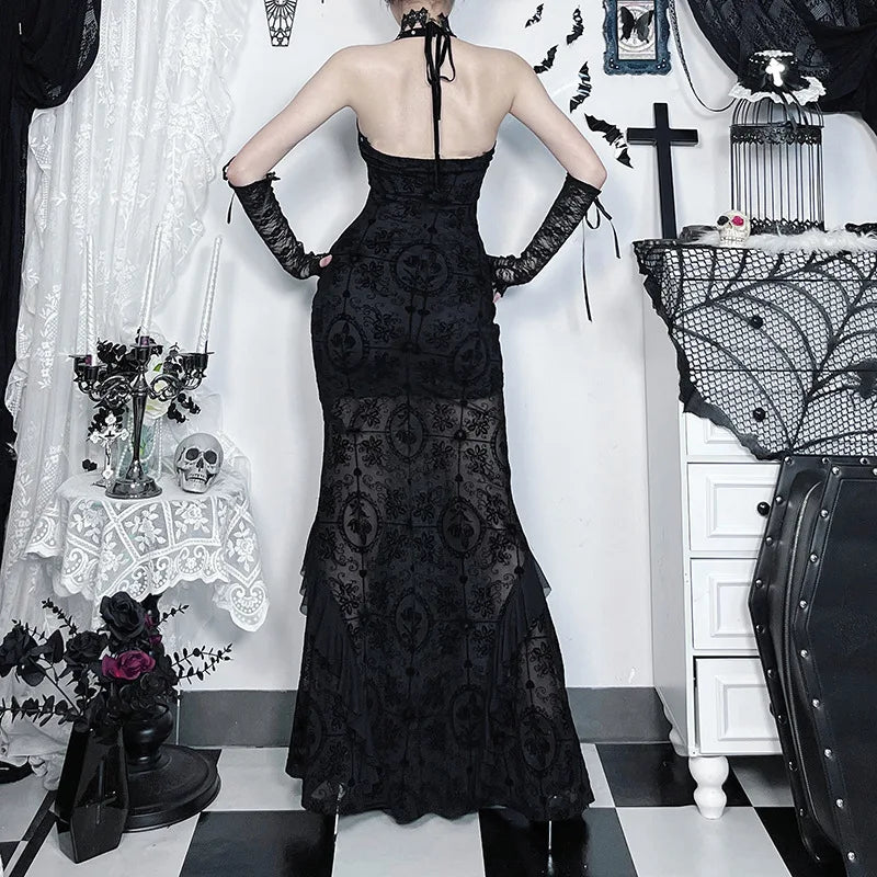 Y2K Goth Mermaid Maxi Dresses view 2 | MAUVSTUDIO®