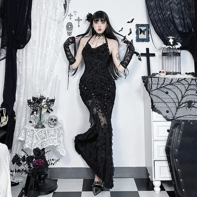 Y2K Goth Mermaid Maxi Dresses view 4 | MAUVSTUDIO®