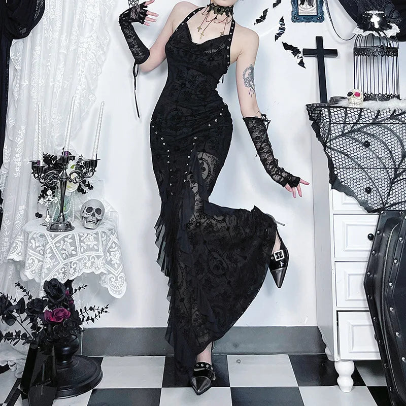 Y2K Goth Mermaid Maxi Dresses view 5 | MAUVSTUDIO®