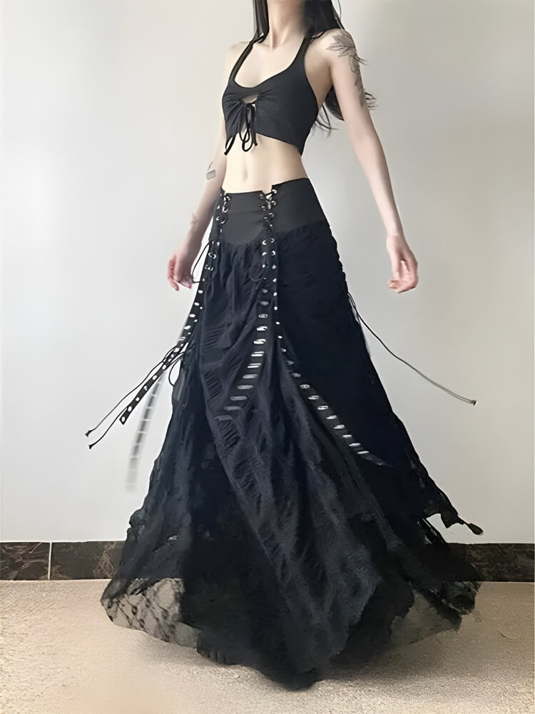 , Y2K skirt styled with a crop top