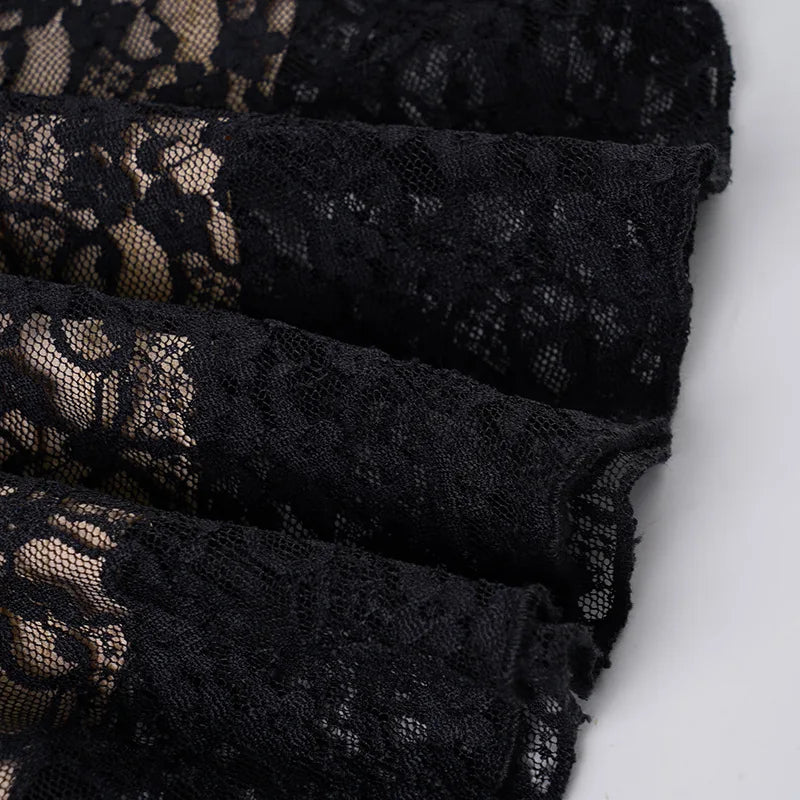 Y2K Goth Sheer Lace Mini Dress view 6 | MAUVSTUDIO®