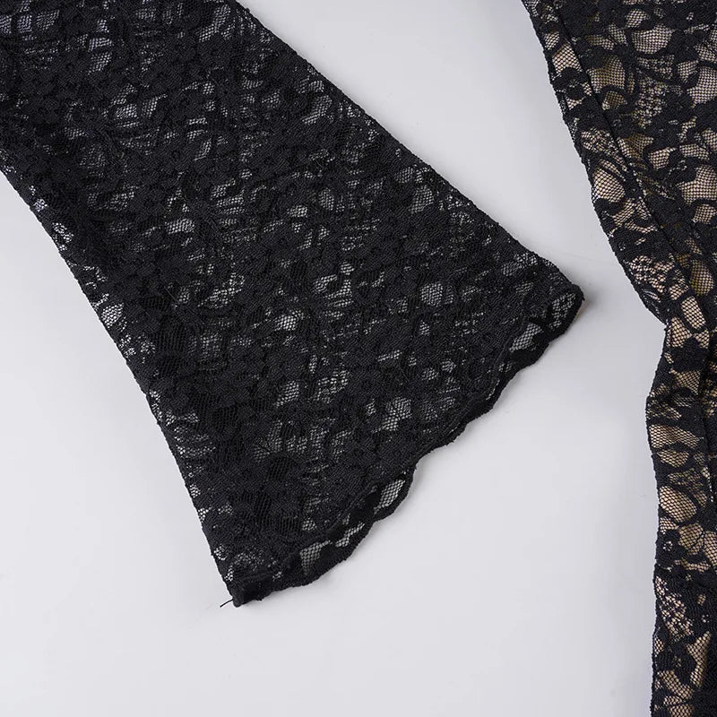 Y2K Goth Sheer Lace Mini Dress view 7 | MAUVSTUDIO®