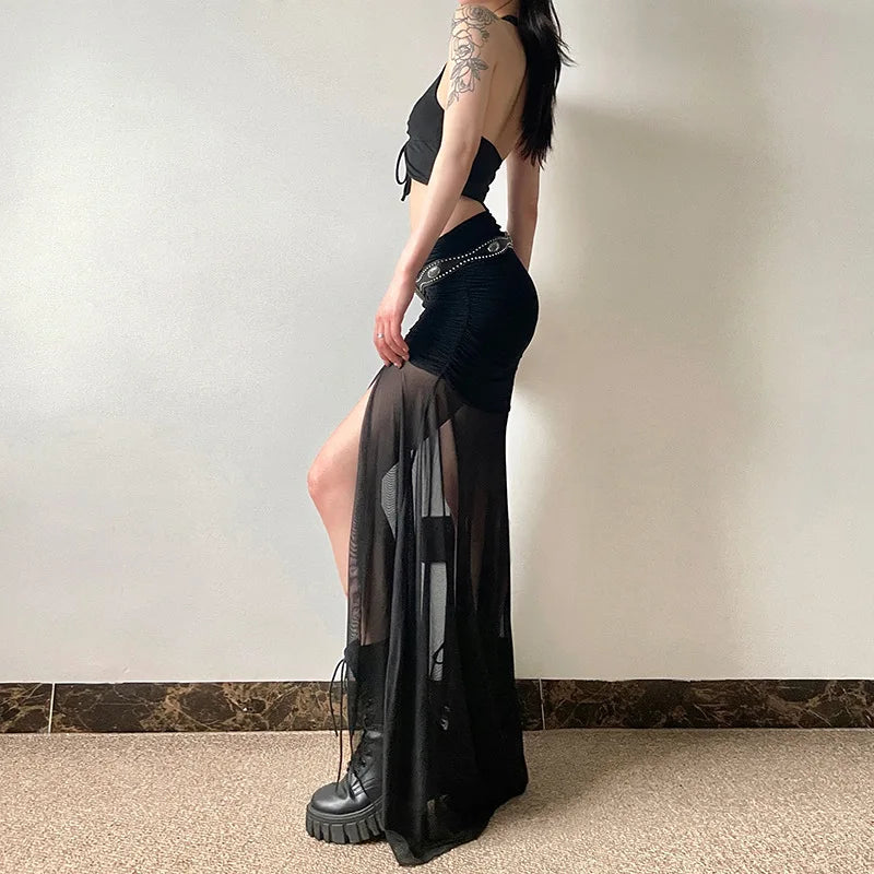 , Y2K skirt styled with a crop top
