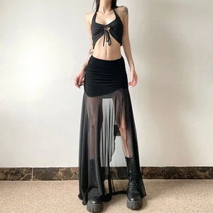 , Y2K skirt styled with a crop top