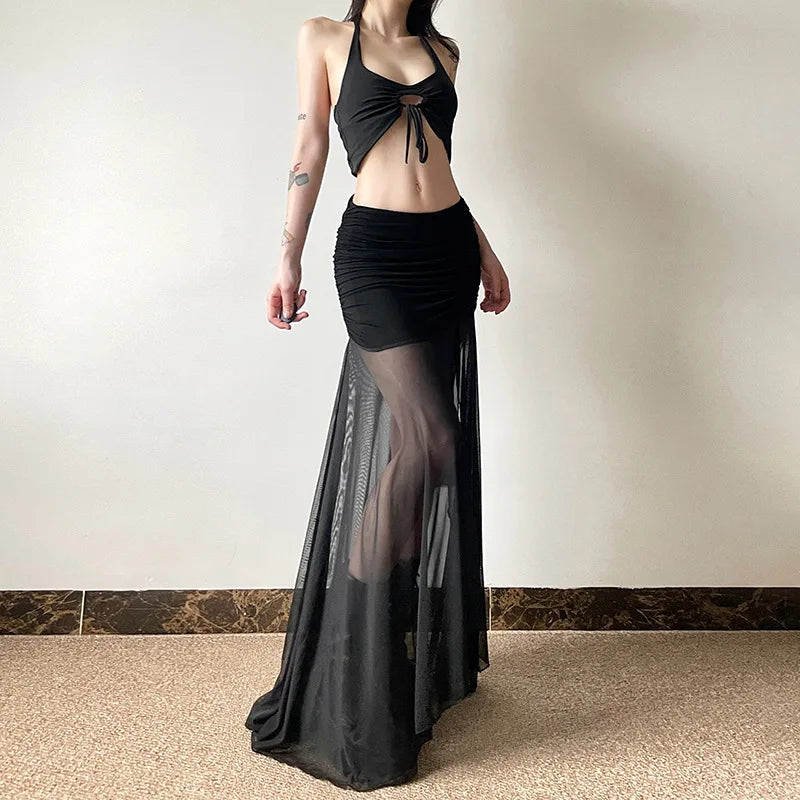 , Y2K skirt styled with a crop top