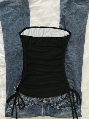 Y2K Goth Tube Top with printed graphic, Y2K tube top styled with low rise bottoms