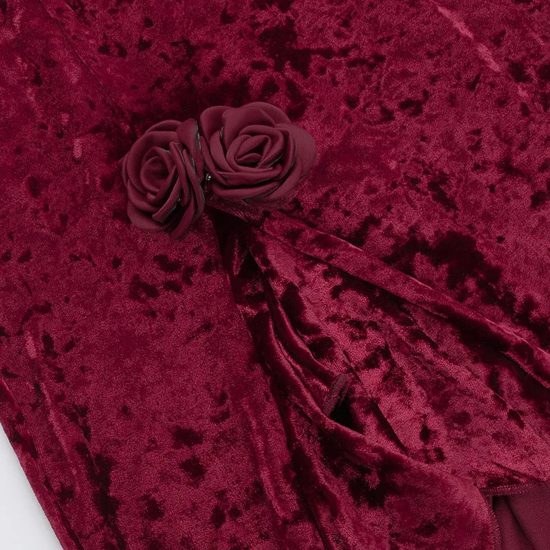 Y2K Goth Velvet Midi Dress view 7 | MAUVSTUDIO®