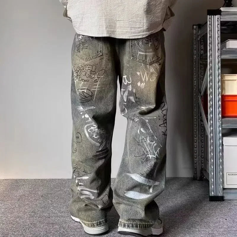 Y2K Graffiti Printed Baggy Jeans