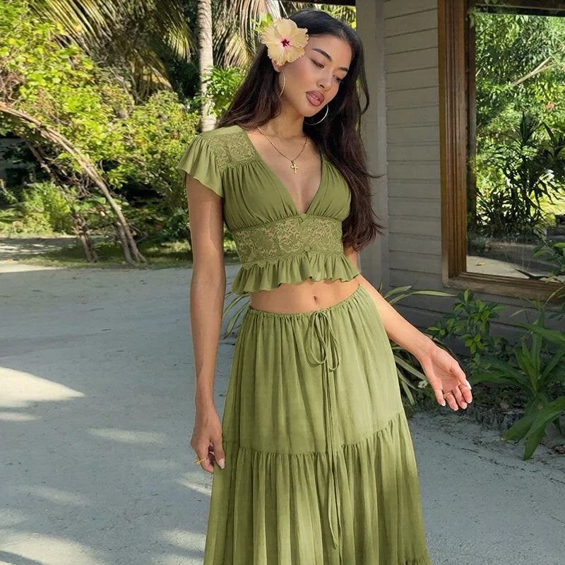 , Y2K skirt styled with a crop top
