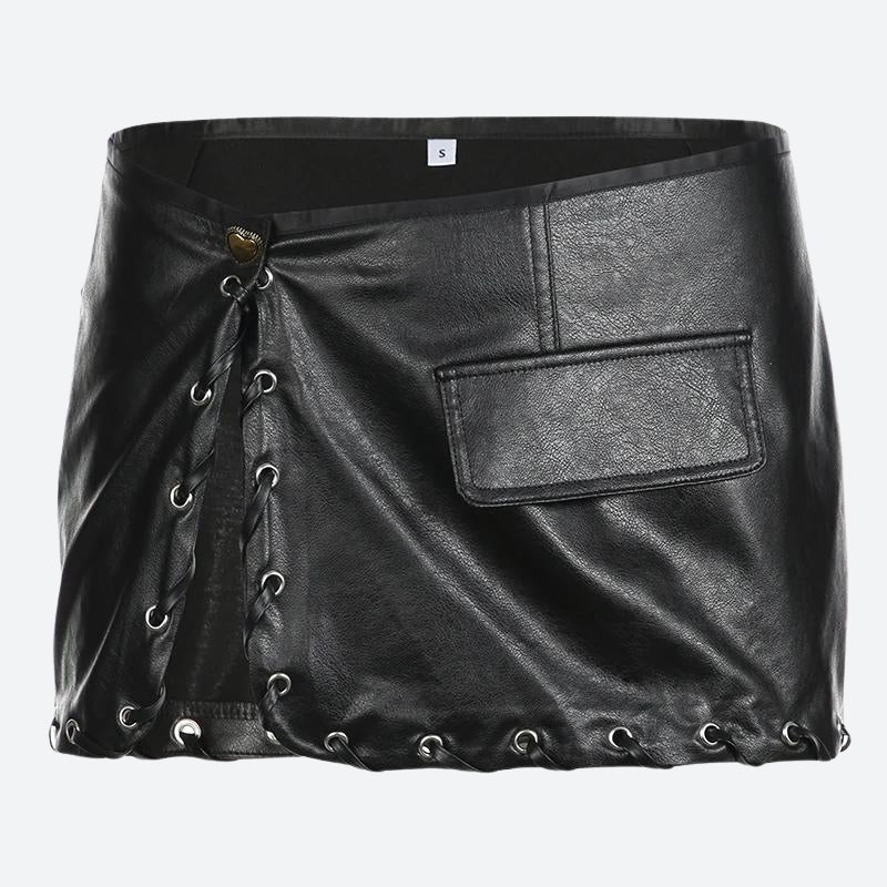 Y2K Grunge Faux Leather Mini Skirt – MAUVSTUDIO®