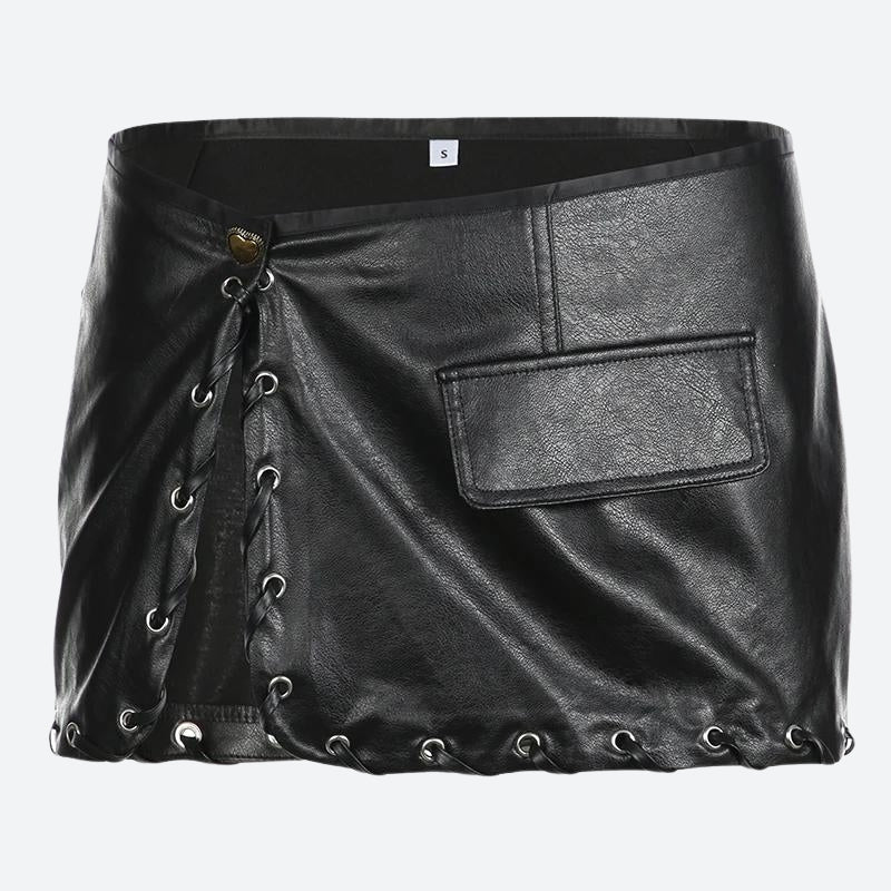 Y2K Grunge Faux Leather Mini Skirt-Mauv Studio