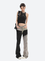 Y2K Grunge Patchwork Flare Pants-Black-S-Mauv Studio