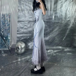 Y2K Grunge Skeleton Maxi Dress view 2 | MAUVSTUDIO®