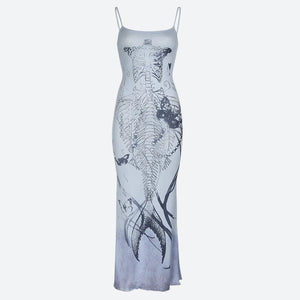 Y2K Grunge Skeleton Maxi Dress view 4 | MAUVSTUDIO®