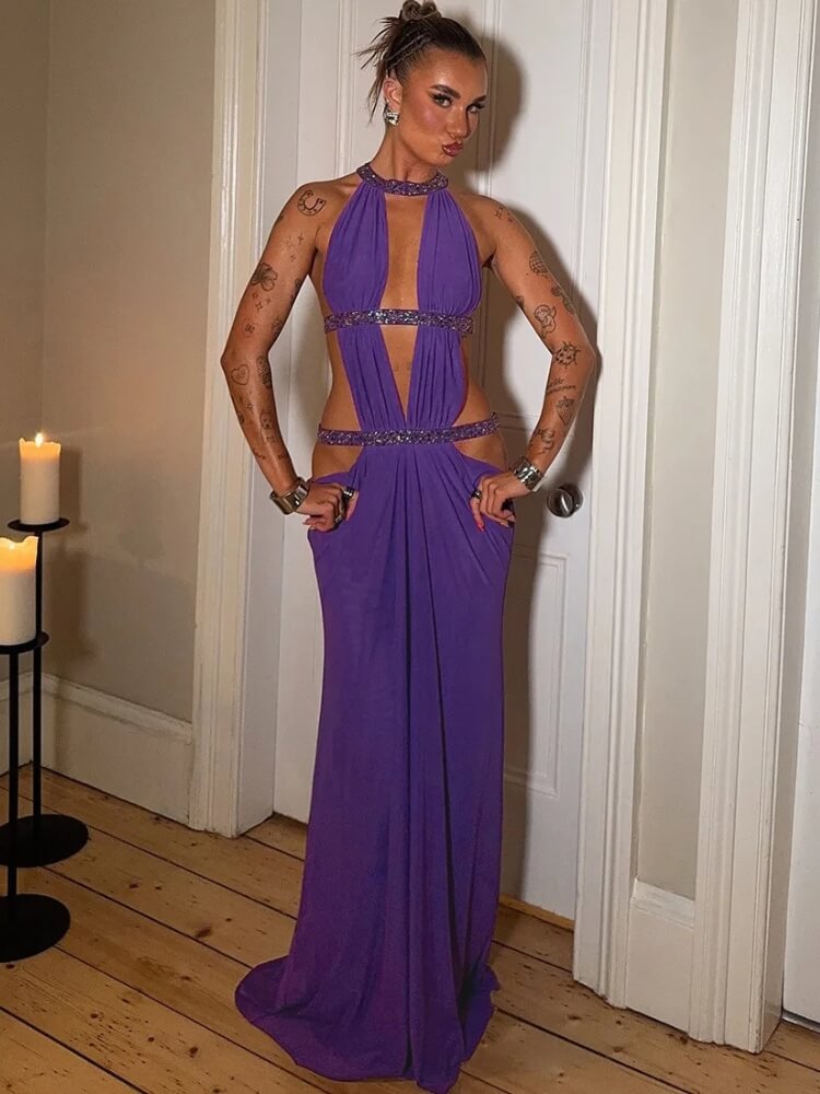 Y2K Halter Cut Out Maxi Dress view 12 | MAUVSTUDIO®