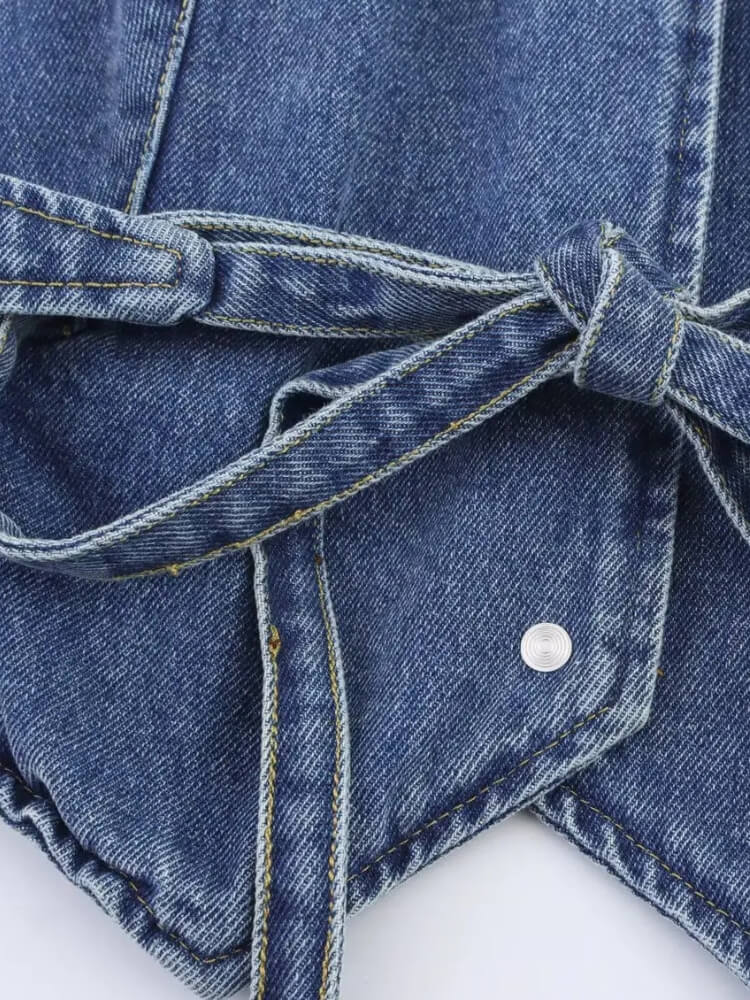 Y2K Halter Denim Top with tie detail, Y2K halter top styled with low rise bottoms