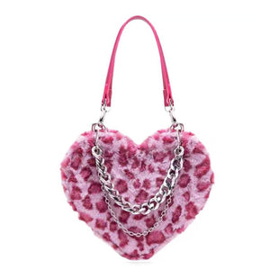 Y2K Heart Fuzzy Bag-Handbags-MAUV STUDIO-STREETWEAR-Y2K-CLOTHING
