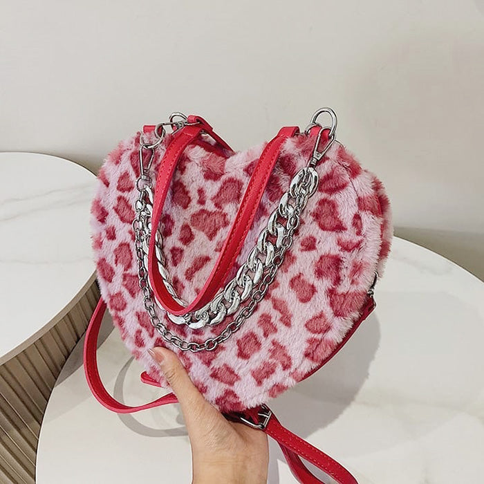 Y2K Heart Fuzzy Bag-Handbags-MAUV STUDIO-STREETWEAR-Y2K-CLOTHING