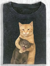 Y2K Hug Cats Tee with printed graphic, Y2K graphic tee styled with low rise bottoms