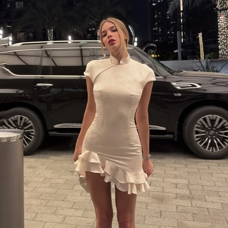 Y2K Jacquard Mini Dress view 4 | MAUVSTUDIO®