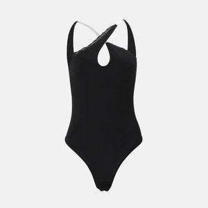 Y2K Keyhole Bodysuit Top with fitted cut, Y2K bodysuit styled with low rise bottoms